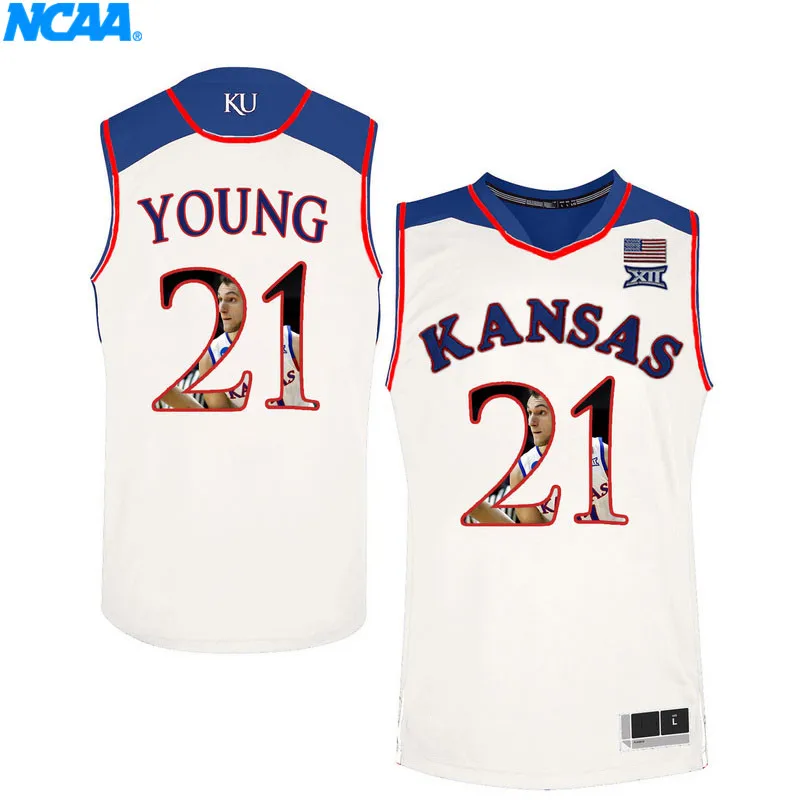 Новое поступление высокое качество Kansas Jayhawks Mason III#0 Young#21 футболка колледжа Джерси S-XXXL - Цвет: 2