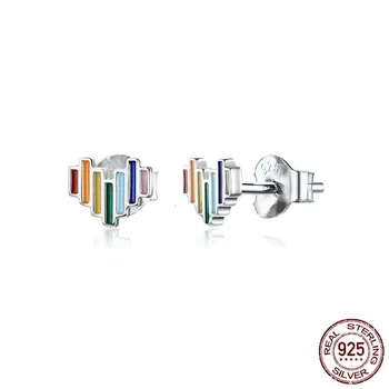

"Enamel Rainbow Heart Stud Earrings for Girls Lady Women Minimalist Silver Prevent Allergy Jewelry Brinco New SCE787