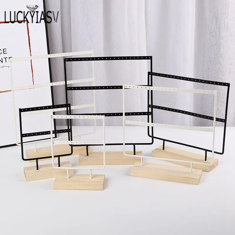

Wooden Base Metal Ear Studs Pendant Jewelry Holder Display Stand Organizer Earrings Presenting Rack 24/44/66 Holes