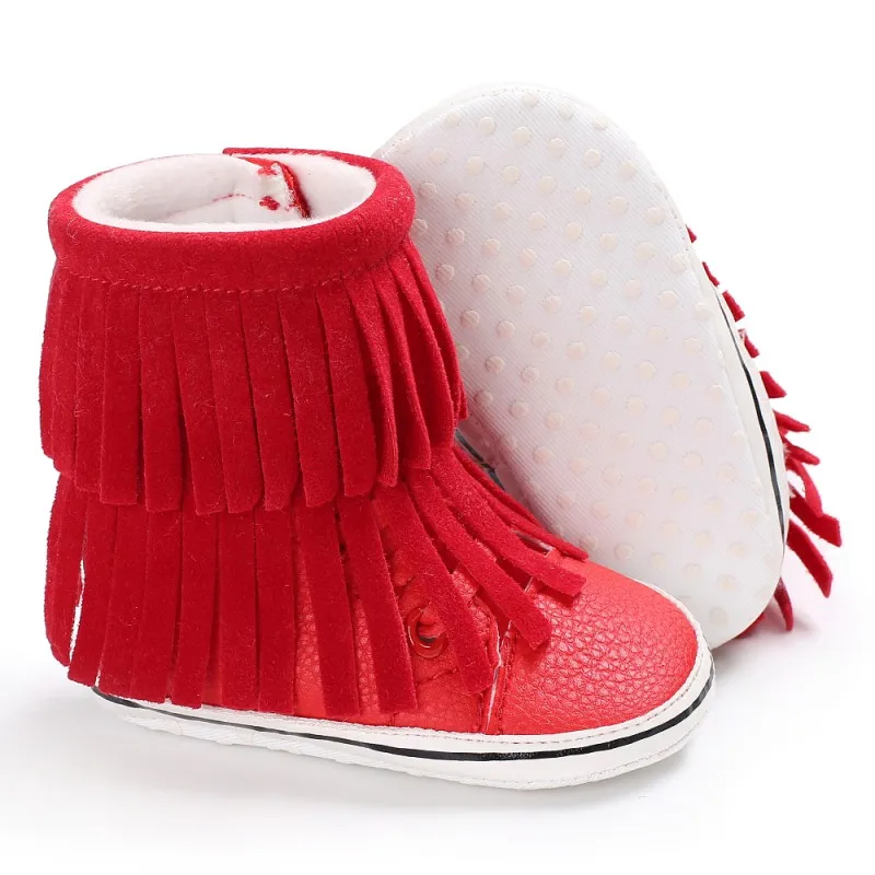 Зимние детские ботинки; обувь для малышей с бахромой; мокасины для мальчиков и девочек; очень теплая обувь; мягкие ботинки на мягкой подошве