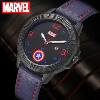 

MARVEL Avengers Captain America Boy Super Hero Dream Best Gift Calendar Luminous Hands Waterproof Watch Child Love Leather Clock