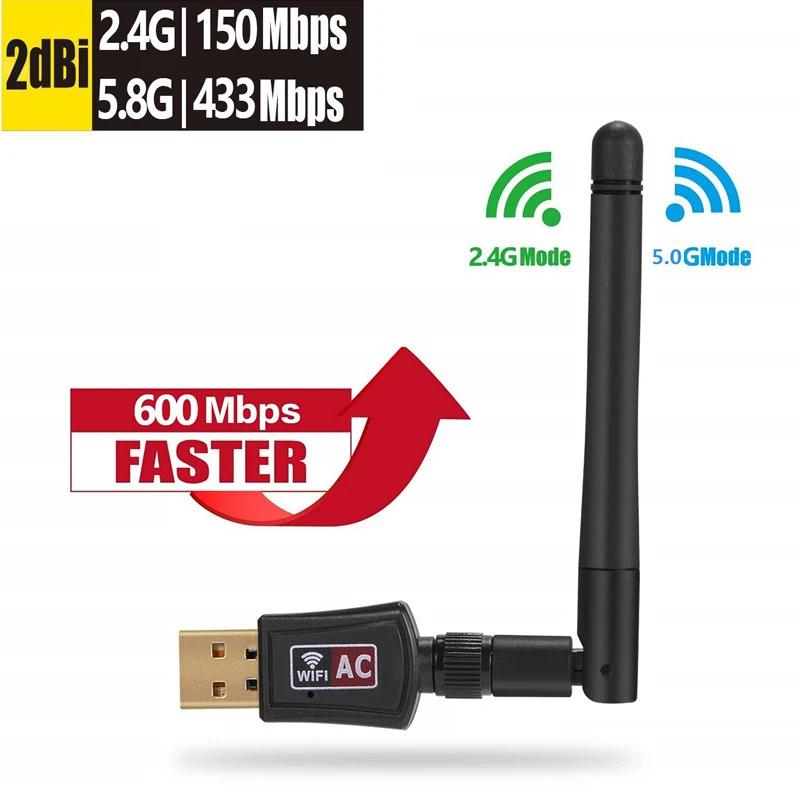 

Dual Band 600Mbps AC600 Wireless USB Wifi Adapter 2.4GHz 5GHz WiFi With Antenna PC Computer Network Card Receiver For MAC Laptop