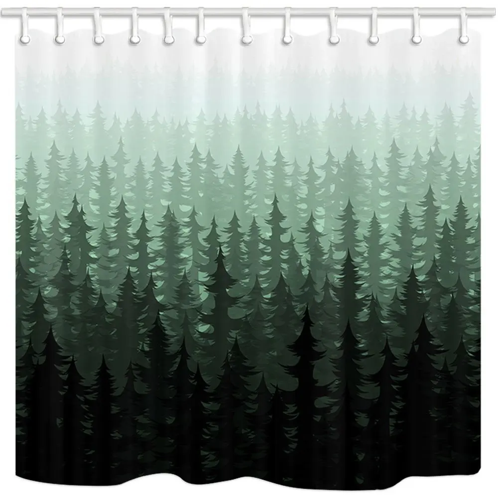 Rustic Nature Forest Landscape Decor Watercolor Pine Trees Shower Curtains for Bathroom Polyester Fabric Farm House Fog Bath | Дом и сад