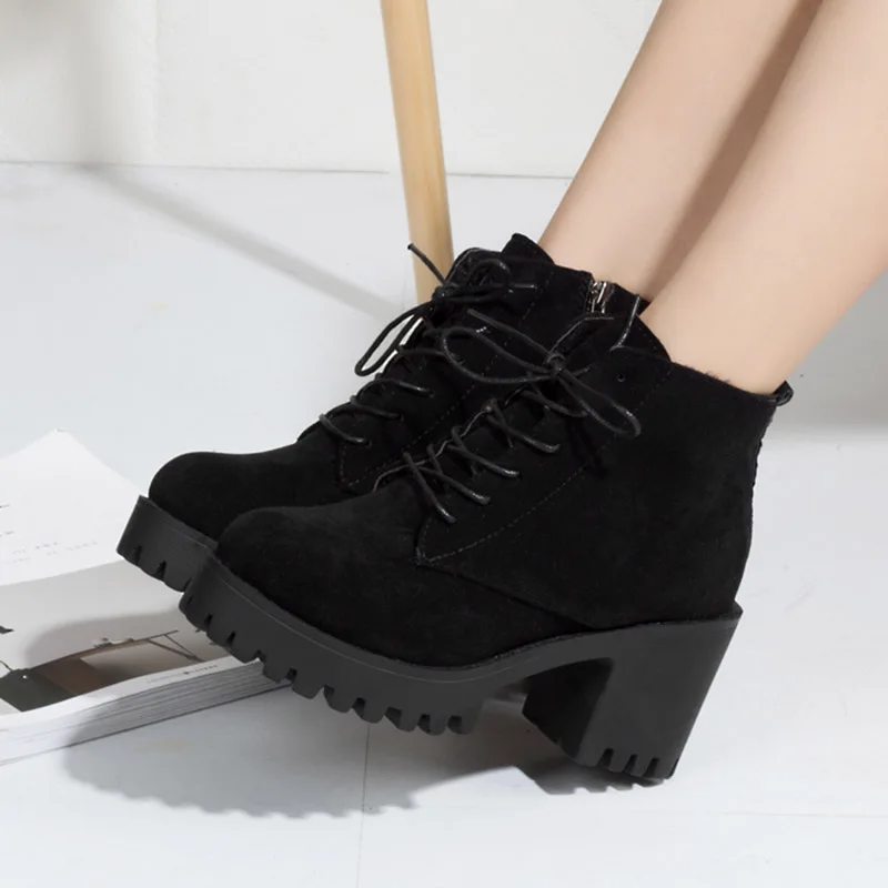 Matte boots High Heels Lace Up Ankle Boots For Women Shoes Black Platform Boot botines mujer 2020Winter | Обувь