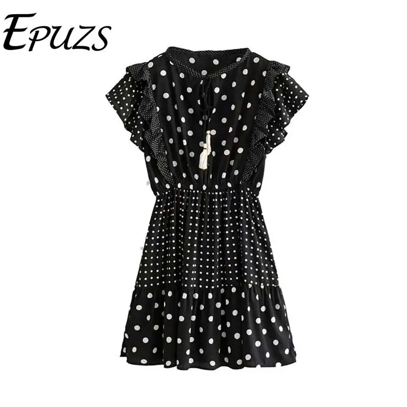 

summer dress 2019 Sexy boho white polka dot print mini dress women chic ruffles short sleeve beach dress korean vestidos