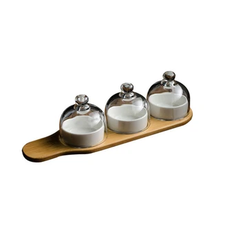

Ceramic Dessert Bowl Fruit Plate Snack Dish Taste Fruit Salad Ice Cream Bowl Pudding Cup Bamboo Tray Glass Cover