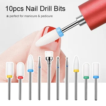 

10pcs Nail Drill Bits Pedicure Manicure Drill Bit with Plastic Storage Case Nail Art Tool Nail Supplies for Removing Nail Gel