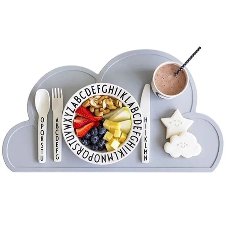 Новые Детские Силиконовые облачные столовые приборы, настольные коврики, пищевые коврики обеденные столовые приборы, тарелка для кормления