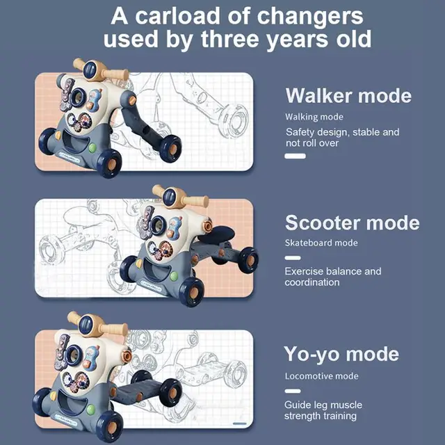 Kids Ride-On Toy Infant Three In One Walker Multi Function Walker Trolley Early Education Scooter Baby Scooter Toy Car Tricycle 5