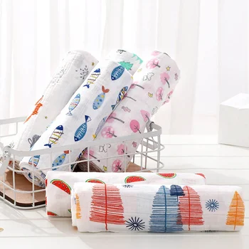 

120x110CM Cotton Double Layer Gauze Wrap Towel Baby Bath Towel Cartoon Printing Swaddle Towel Trolley Cartoon Towel Blanket