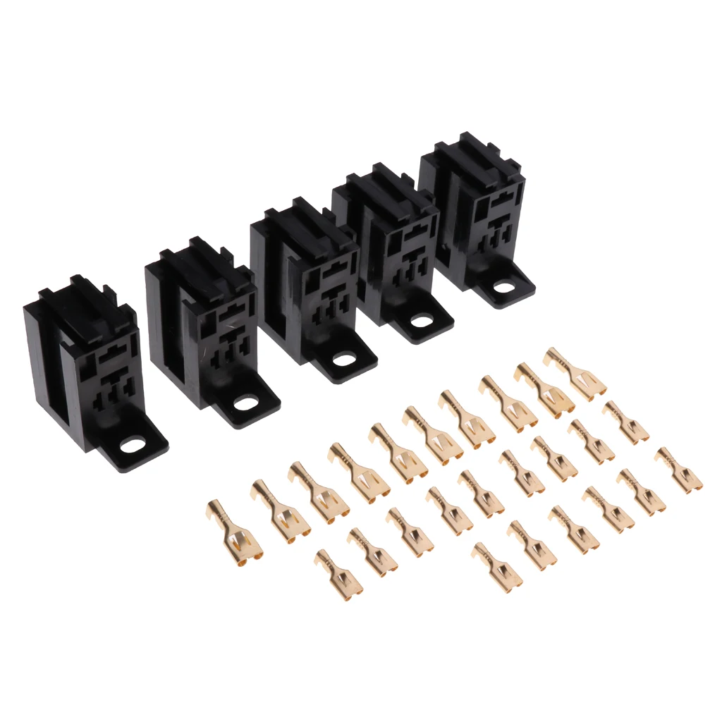 5 Pieces 5Pin 60A PCB Relay Holder Board Mount Socket with Terminals Black