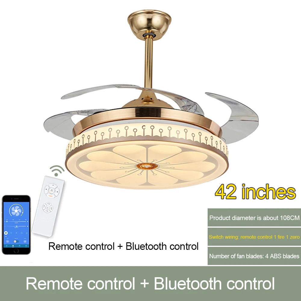 Bluetooth Частота 42 дюймов Лотос потолочный вентилятор лампа огни дистанционное управление преобразования невидимые листья дома Регулируемый затемнения