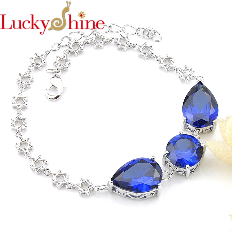 

Luckyshine New Holiday Party Heart Waterdrop London Blue 925 Silver Bracelets Fashion Blue Zircon Wedding Bracelets Women