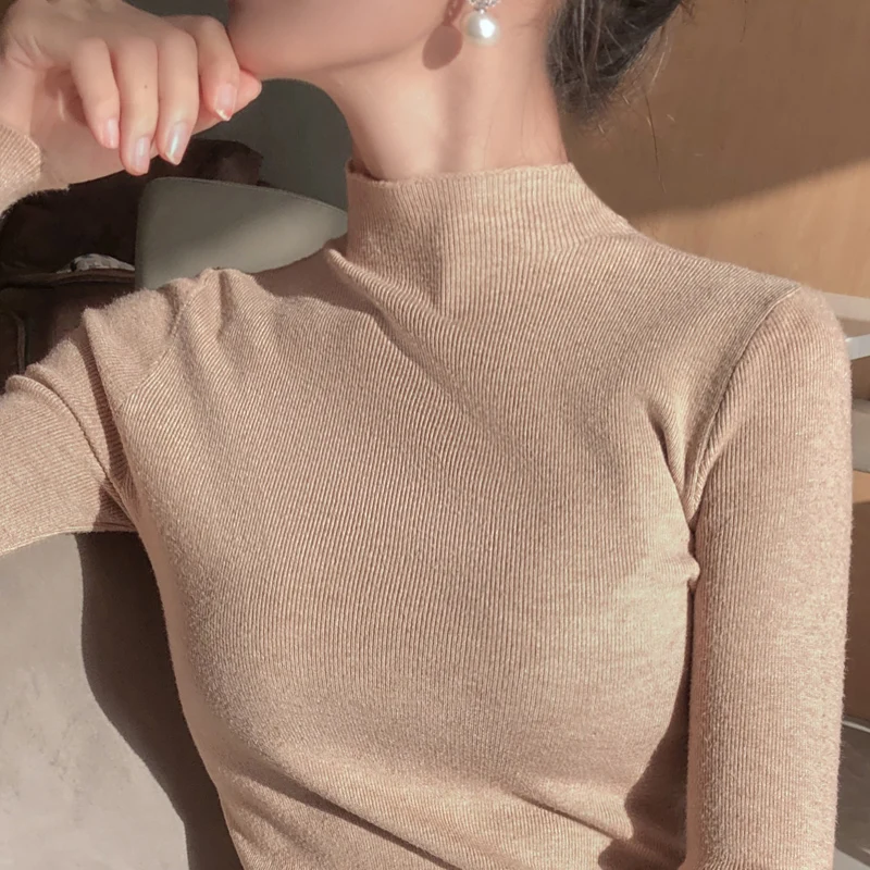 2020 NEWEST Knitted Women turtleneck Sweater Pullovers spring Autumn Basic highneck Pullover Slim female cheap top | Женская одежда