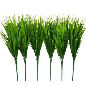 

6Pcs 15 inch Artificial Plastic Wheatgrass Faux Shrubs Simulation Greenery Plants Indoor Outside Home Garden Office V
