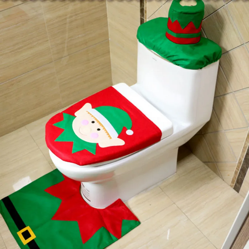 3 шт., рождественское сиденье для унитаза, Санта Клаус, коврик для ванной комнаты, Рождественский Декор для ванной, Санта, накидка для унитаза, ковер, украшение для дома