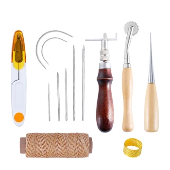 

LMDZ 13Pcs Leather Sewing Kit DIY Leather Craft Tools Hand Stitching Taper Needle Tool with Groover Awl Waxed Thread Thimble