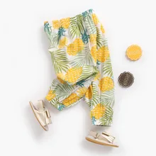Летние брюки с защитой от комаров ku bao штаны для девочек с ананасом штаны-шаровары из чистого хлопка Пижама с принтами цветов для малышей штаны для маленьких детей