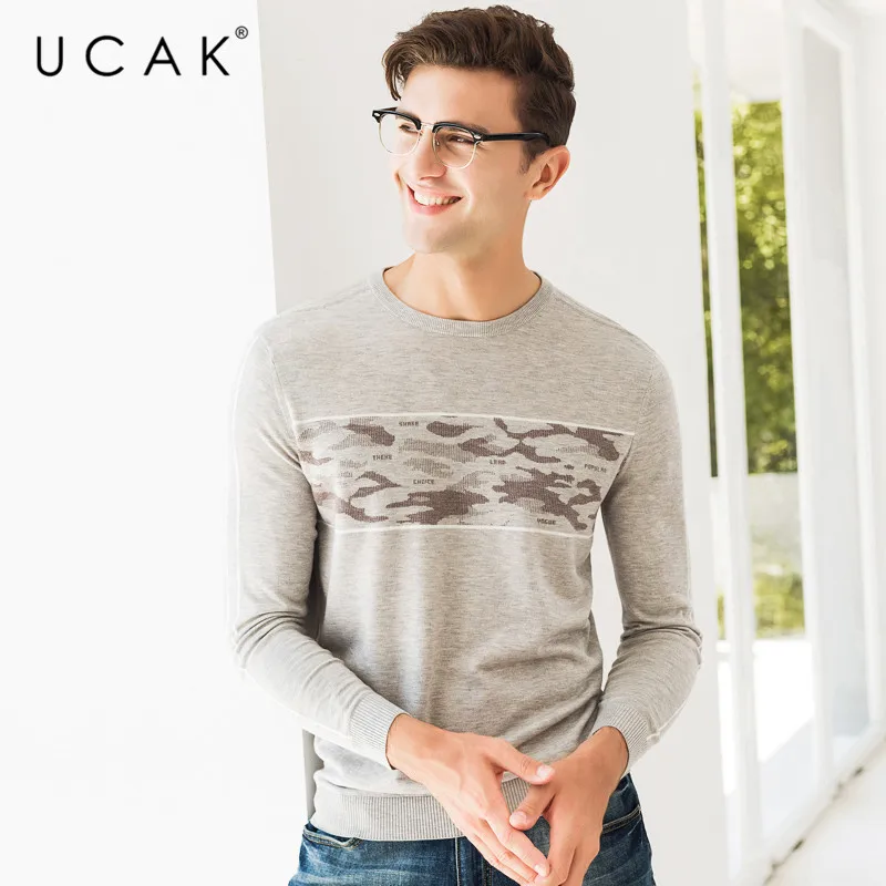 50% OFF UCAK Brand Sweater Men Fashion Pattern O-Neck Pull Homme Knitwear Pullover Men Autumn Winter Cotton Sweaters Jersey Hombre U1003