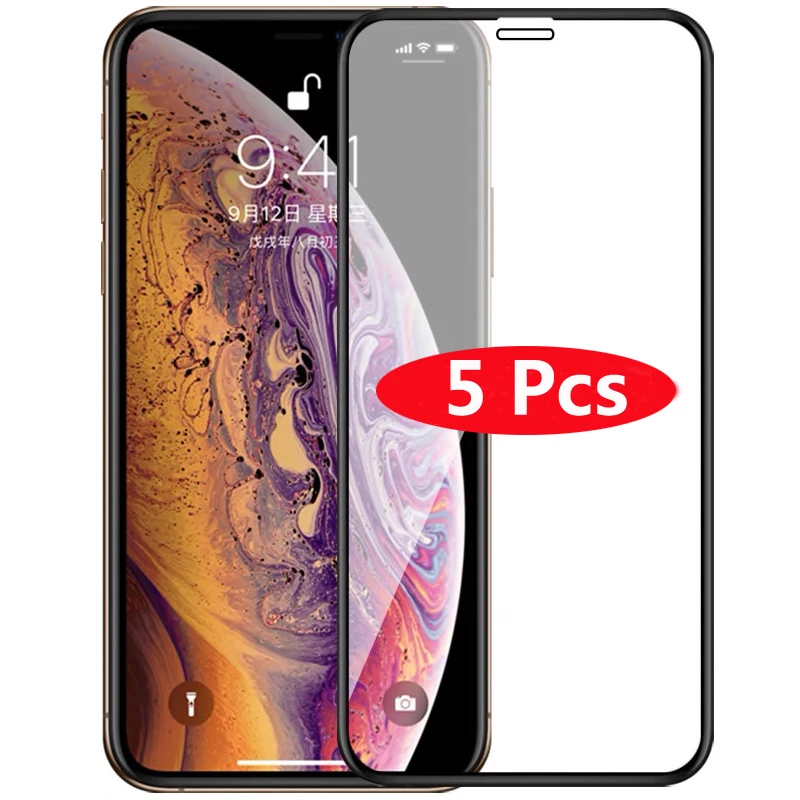 5 шт./лот, полное покрытие, закаленное стекло для iPhone XS Max XR, Защитное стекло для экрана iPhone 6, 6s, 7, 8 Plus, X, 5, 5S, защитное стекло