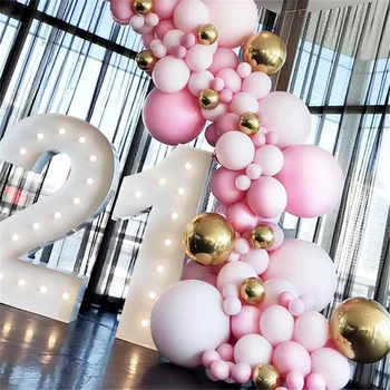 

119pcs Macaroon Pink White Balloon Garland Arch Kit 4D Gold Foil Balloons Birthday Baby Shower Wedding Party Helium Latex Globos