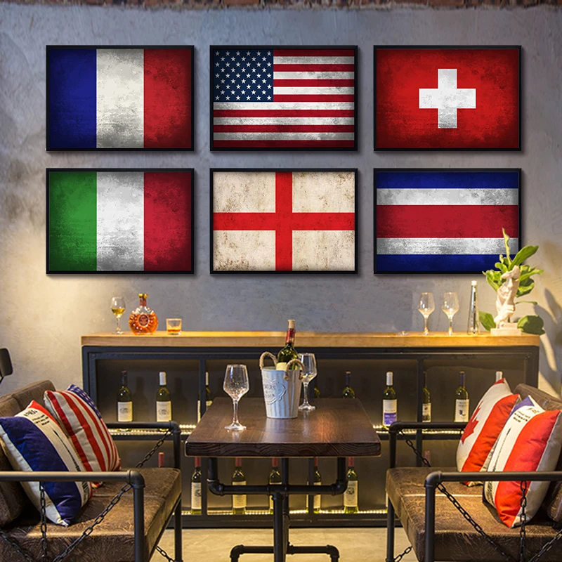 The national flag Wall Picture Canvas Posters and Prints Painting for bar Decoration Retro Nostalgic Art | Дом и сад