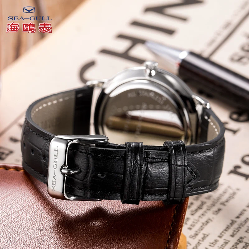 Брендовые ультра-тонкие механические наручные часы Seagull, мужские часы, модные деловые кожаные часы 819,612