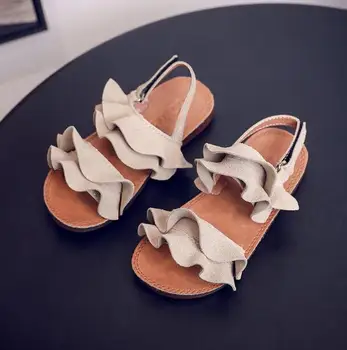 

13-22CM Kids Sandals 2020 Beige Pure Summer Girls Sandal Ruffles Princess Shoes Anti-Slip Baby Sandal Toddler