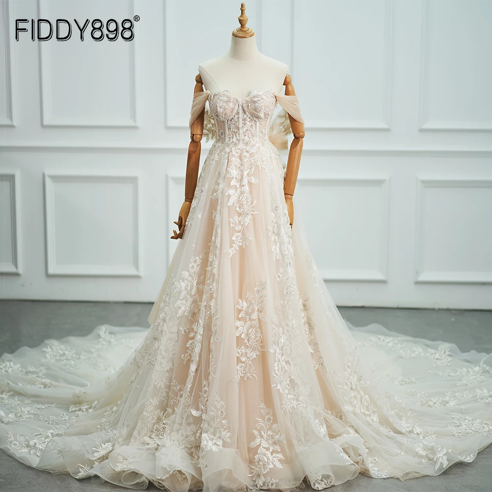 

Elegant Wedding Dress 2020 SweetHeart Bride Gown for Women Lace Off the Shoulder Court Train Bridal Dresses Vestidos De Novia