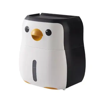 

Cute Penguin Paper Container Toilet Paper Holder Wall Mounted Tissue Box Shelf K1MF