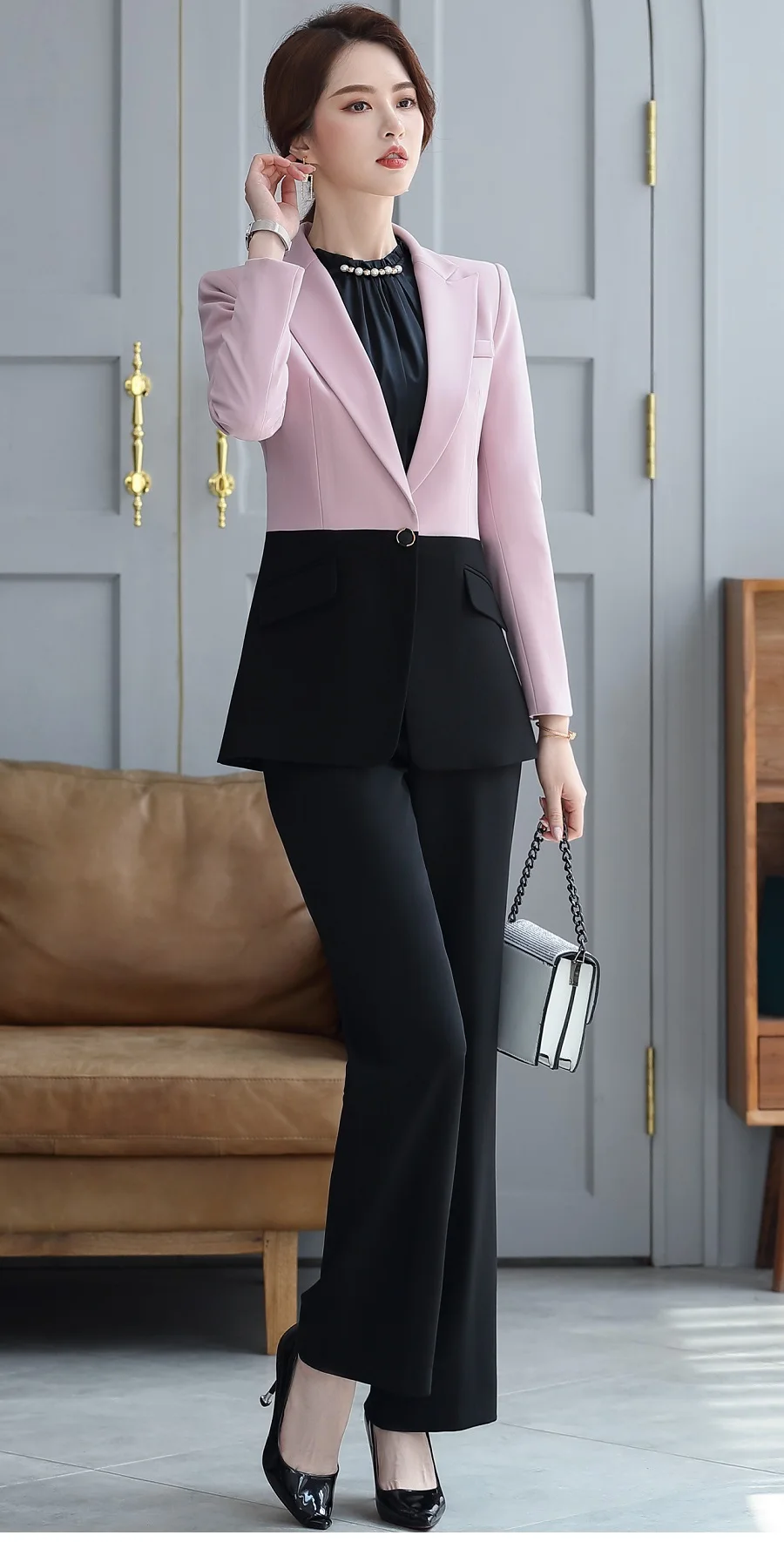 Women suits Slim autumn winter Color matching Blazers Pants OL Formal Business Women pants suits Women set suits 6078