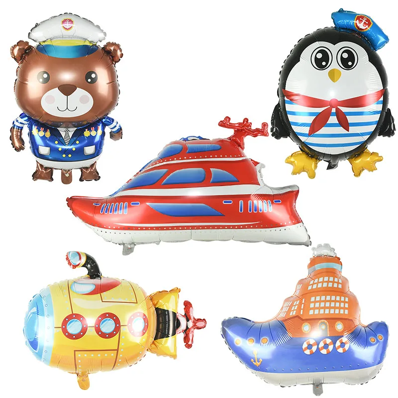 Cute Animal Navy Bear Penguin Steamship Submarine Helium Foil Balloon For Kids Birthday Party Decoration Kids Toy Gift Supplies