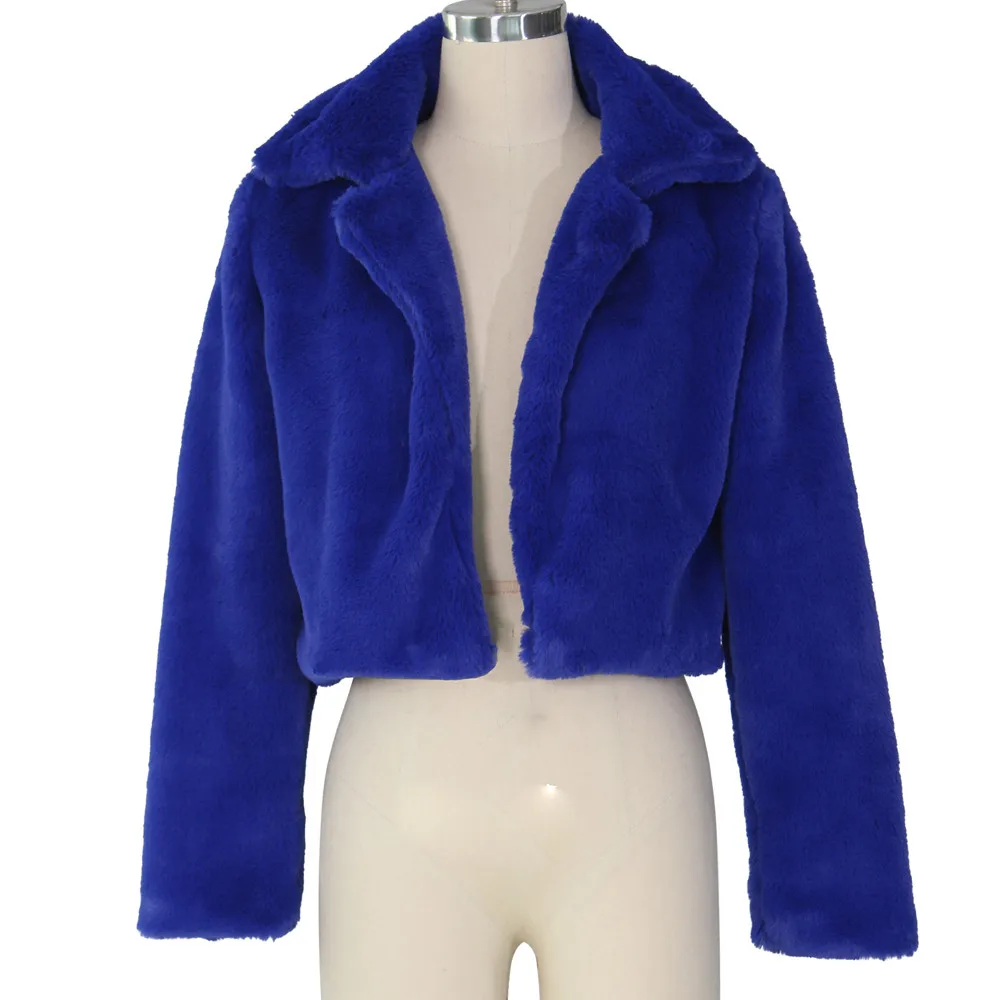 Осень зима теплая одежда женская куртка плюшевое пальто Искусственный пушистый отложной воротник короткое пальто на выбор Женская куртка