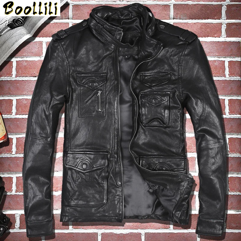 

Boollili Genuine Leather Jacket Men Real Sheepskin Coat Motorcycle Jacket Man Vintage Leather Jackets Veste Cuir Homme