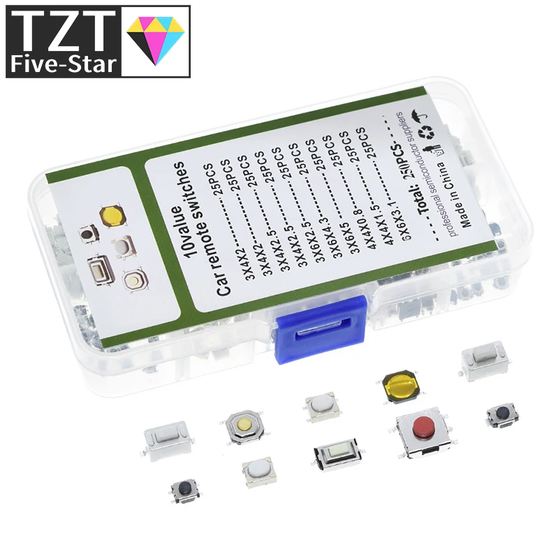 250 Stücke 10-Typen Taktile Druckschalter Auto Fernbedienung Schlüssel Taste Touch Mikroschalter – Detail 6