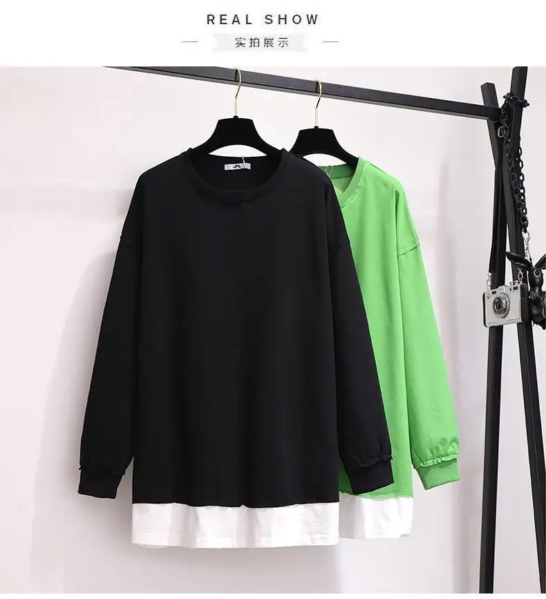 2XL-6XL плюс размер осенние женские толстовки хлопковые повседневные топы с длинными рукавами в стиле пэчворк пуловер 5XL Большие размеры Толстовка Топы