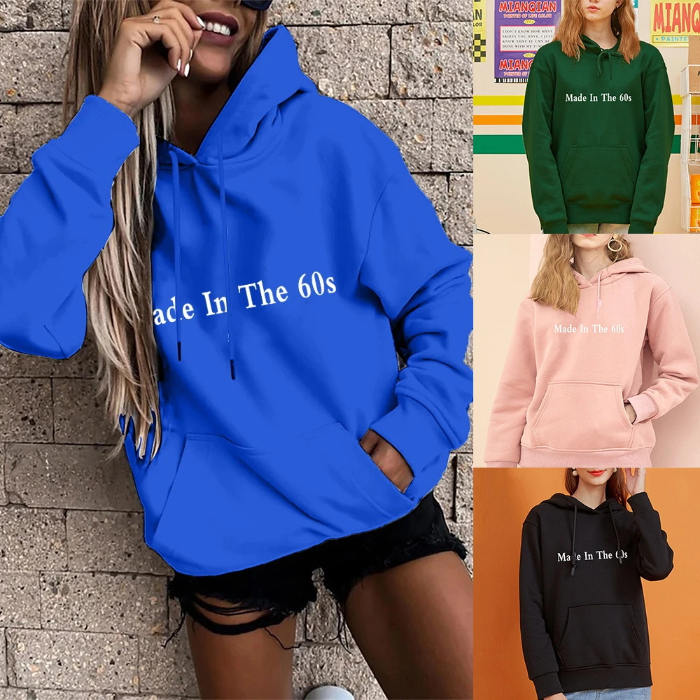 Sudadera con capucha de para mujer, suéter de bolsillo de gran tamaño con estampado de años Jersey deportivo jóvenes, sudaderas deportivas informales para niñas, Tops holgados|Sudaderas con capucha