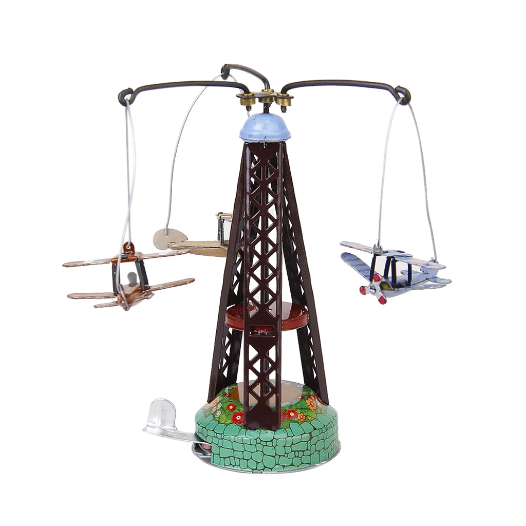 5 inch Retro Clockwork Tin Toy Carousel Airplane, Home/Office/Desktop/Bookshelf Decorations