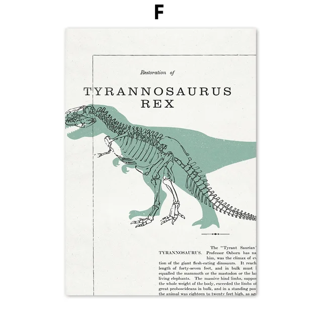 Dinosaur Tyrannosaurus Skeleton Fossil Vintage Art Canvas Painting Nordic Posters And Prints Wall Pictures For Kids Room Decor F