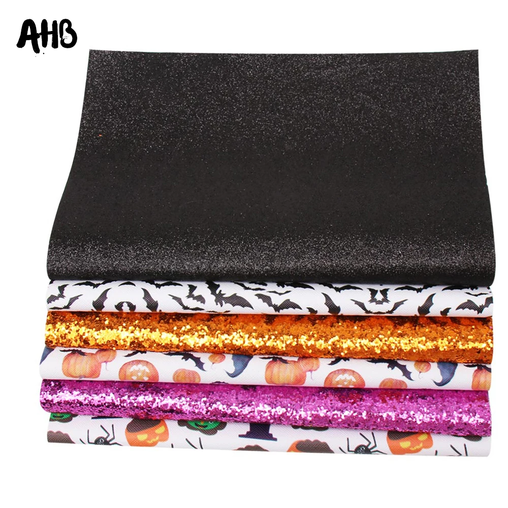 

AHB 22*30cm Halloween Faux Leather Printed Synthetic Leather Fabric for Handmade Crafts DIY Hairbow Bags Decoration Bow Material