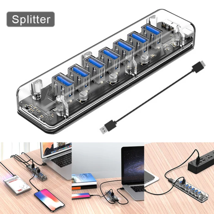 7-портовый прозрачный Настольный концентратор USB3.0 жесткий диск для ноутбука преобразователя One Drag Four расширитель PUO88