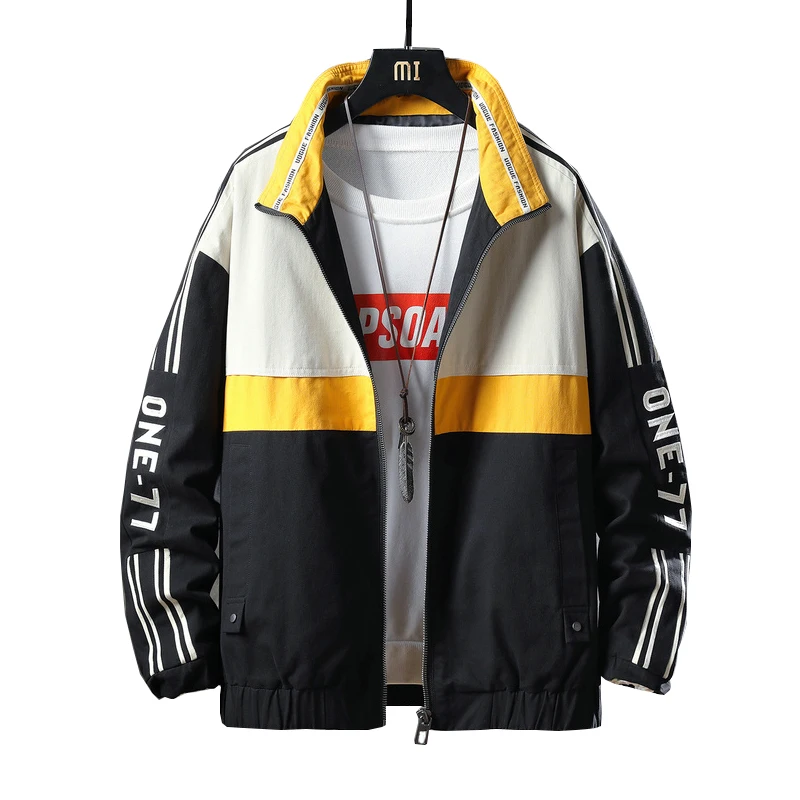 

Patchwork Men Jackets 2019 Autumn New black green Pocket Zipper casual business work office Jackets Plus size 5xl outwear coats