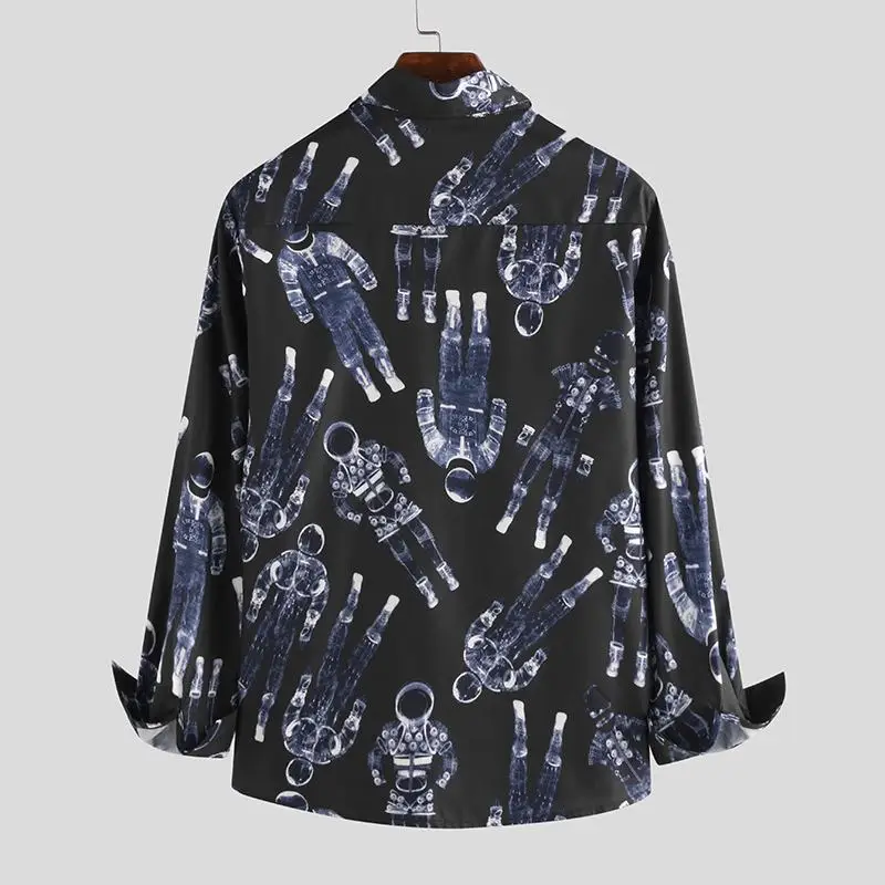 INCERUN Fashion Printed Men Shirt Lapel Long Sleeve Streetwear Tops Button Casual Funny Shirts Loose Camisa Masculina S-3XL