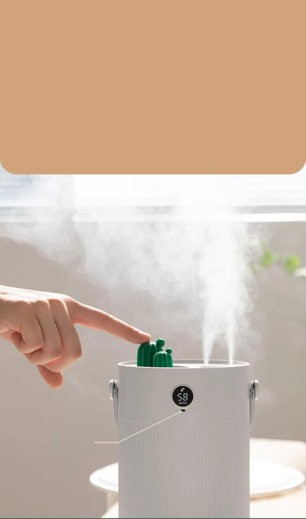 YouPin 1L Sothing Cactus Double Spray Humidifier LCD Digital Detect Humidity Purifying Air Mist Diffuser With 7 Colorful LED Light (16)