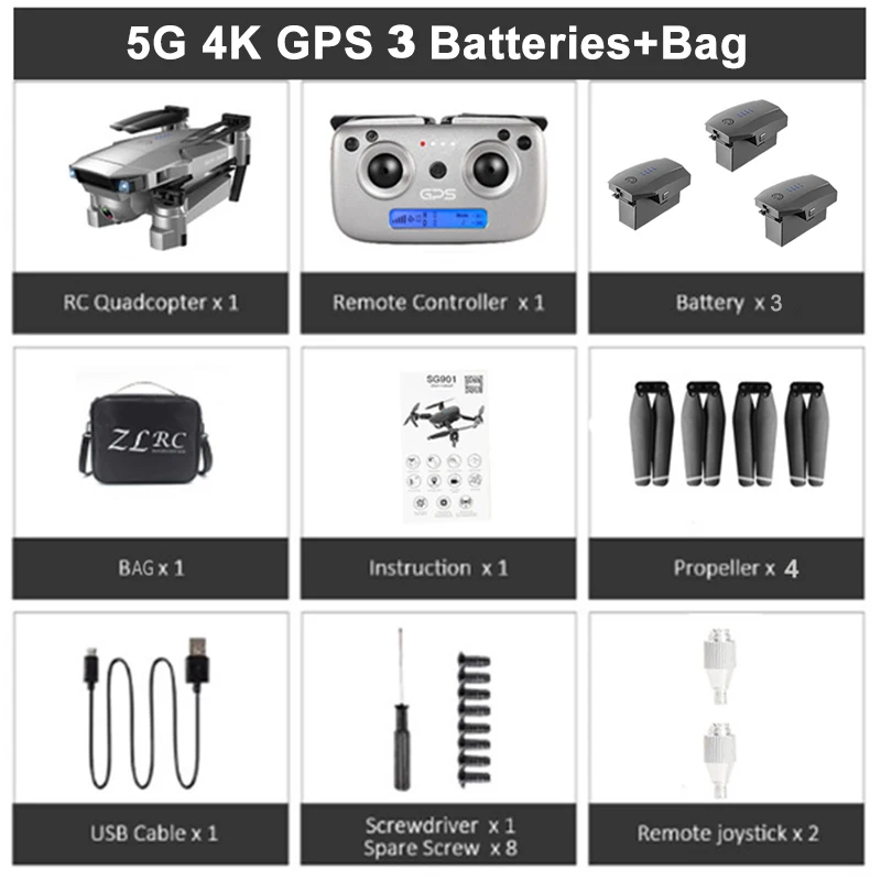 KEELEAD SG907 Дрон gps позиционирование 4 к карданный 5 г wifi Двойная камера Дрон Профессиональный gps возврат домой складной Квадрокоптер Радиоуправляемый Дрон - Цвет: 3 Batteries Bag