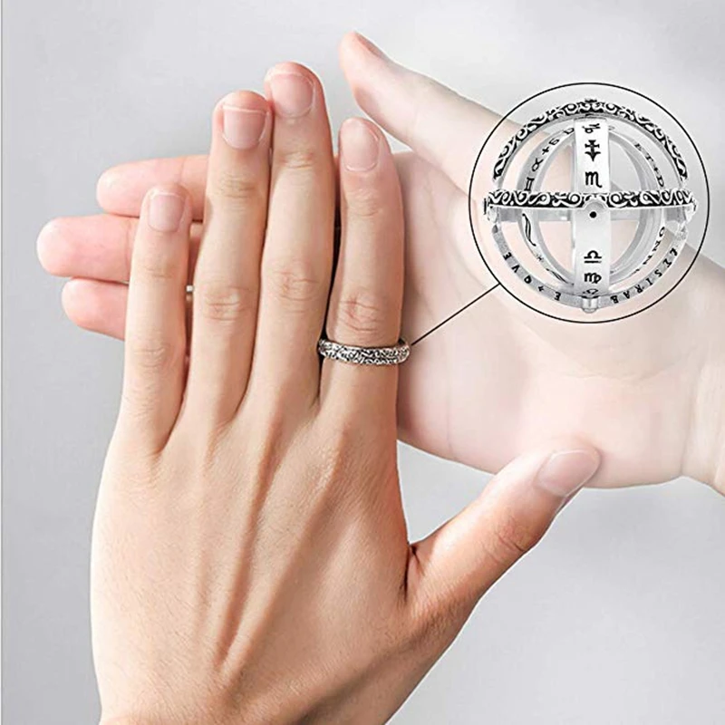 New Astronomical Sphere Ball Ring Finger Ring Couple Lover Jewelry Gift Vintage Complex Rotating Armillary Sphere Ring 6-10 Size