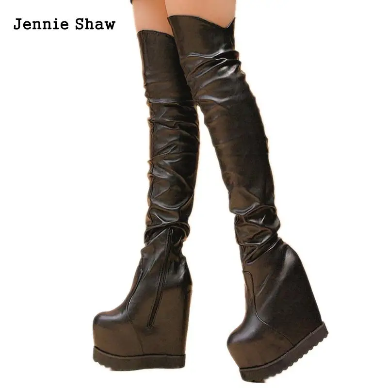 Cena 16cm szpilki buty do kolan na kolanach buty damskie białe czarne buty moda zakolanówki