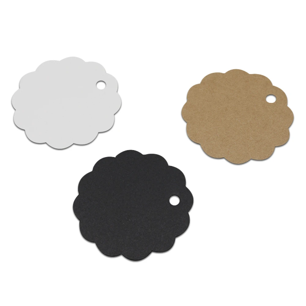 

DHL Circular Ruffles 6*6cm 2000Pcs/ Lot Brown White Black Party Kraft Paper Labels Dessert Revival Mode Craft With Hole Tags