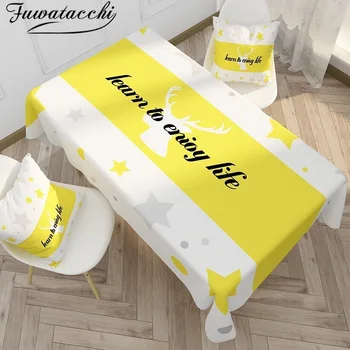 

Fuwatacchi Yellow Tablecloth Merry Christmas Party Geomertric Table Cover Rectangle Desk Cloth Wipe Covers Toalha De Mesa Napkin