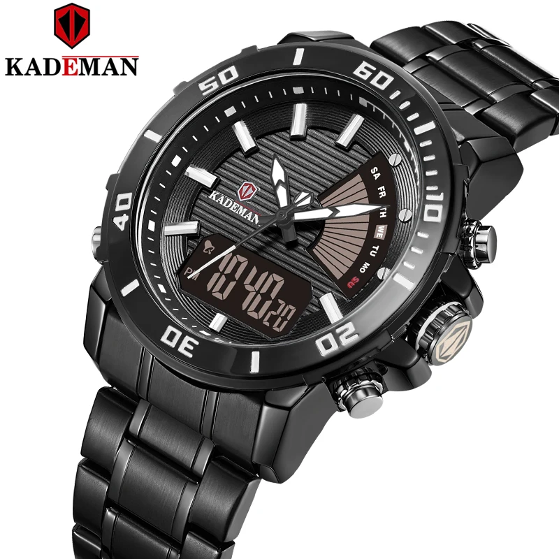 

Kademan Digital And Quartz Watch New Fashional Casual And Sports Watch Men Steel Waterproof Visible In Night K9043